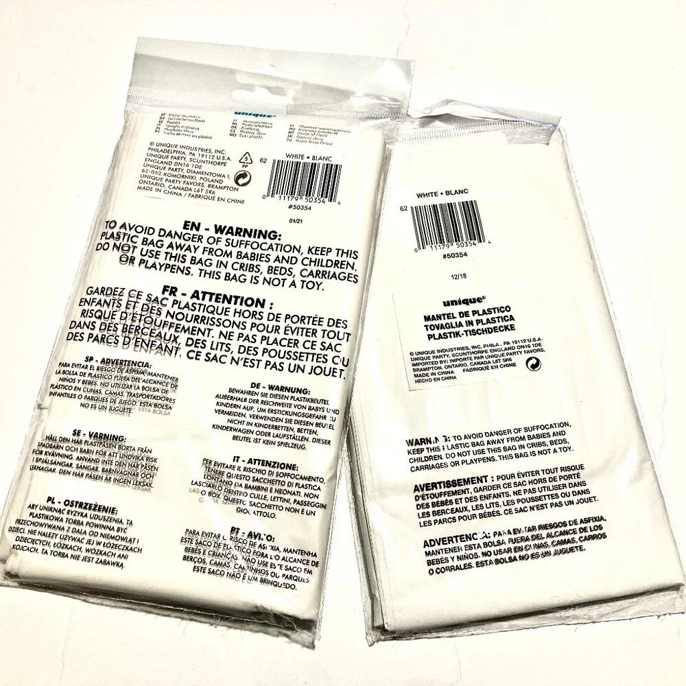 2 White Rectangular Plastic Tablecovers  NWT